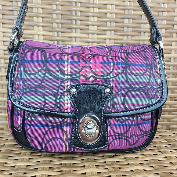 Coach Tartan Plaid Poppy Signature Small Penny Flap Shoulder Bag Purse Purple - Picture 2 of 16